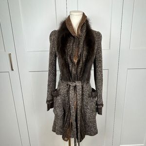 Multi Knit Sweater with Fur Trim